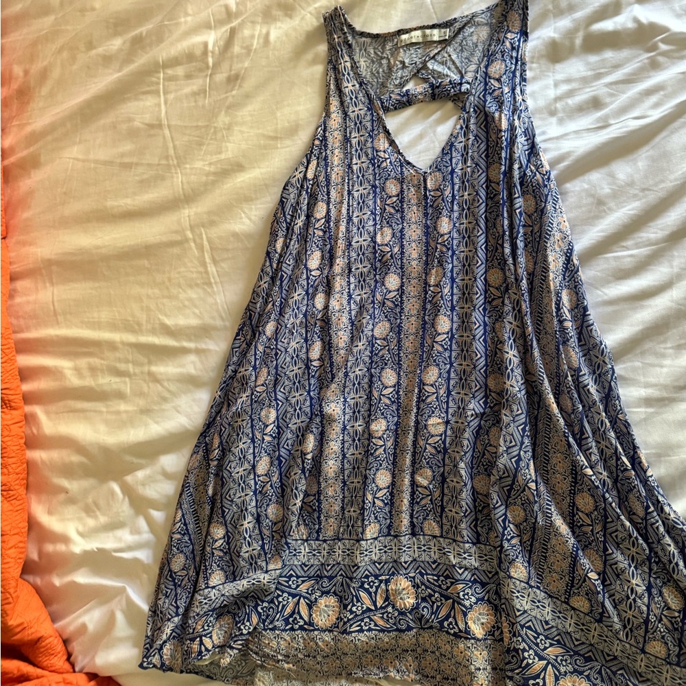 Bohemian Blue and White Sleeveless Dress